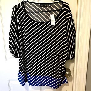 NWT NY@co black and white stripe dress shirt with blue accents size xxl